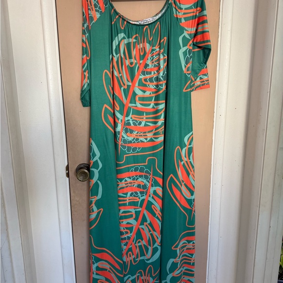 JuJu Vibrant Green and Orange Maxi Dress - Picture 1 of 3
